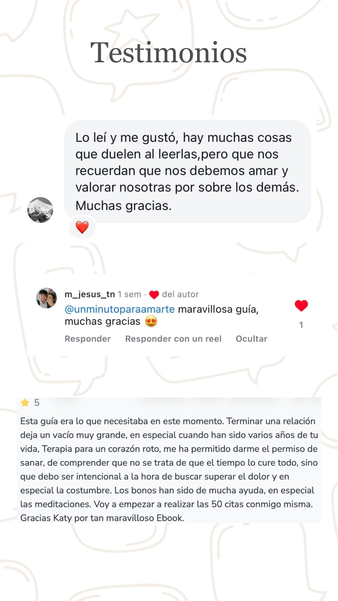 Comentario real: aprender a amarse y valorarse a sí misma.